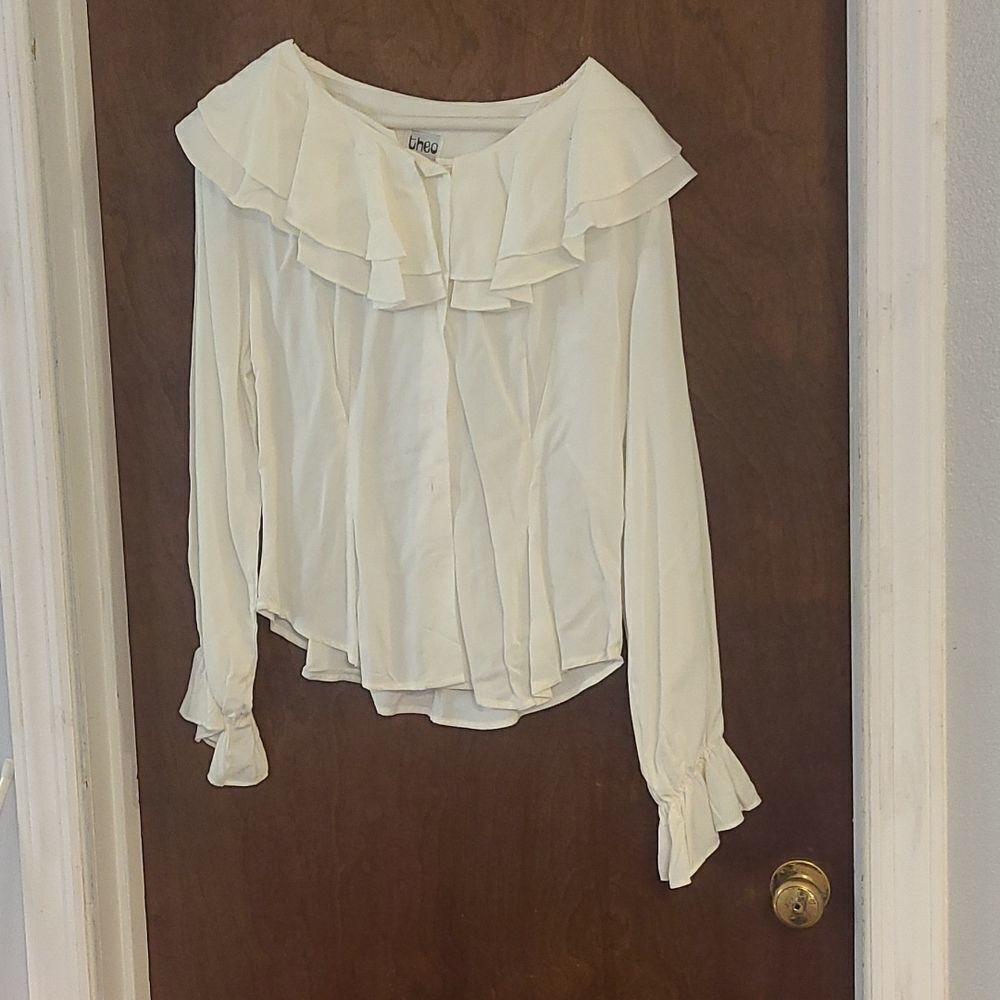 Theo Medium White Long Sleeve Ruffled Blouse
